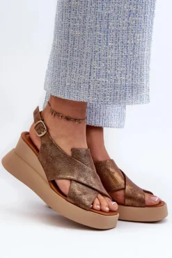 Clearance Boto Sandały Damskie Z Eko Skóry Na Platformie I Koturnie Miedziane Vaiara