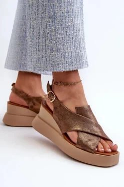 Clearance Boto Sandały Damskie Z Eko Skóry Na Platformie I Koturnie Miedziane Vaiara