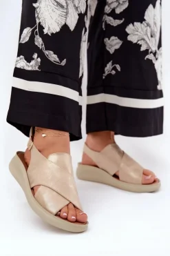 Damskie Boto Sandały Damskie Z Eko Skóry Złote Tosmelia