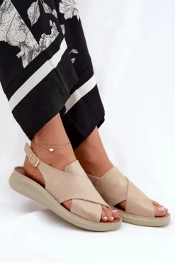 Damskie Boto Sandały Damskie Z Eko Skóry Złote Tosmelia