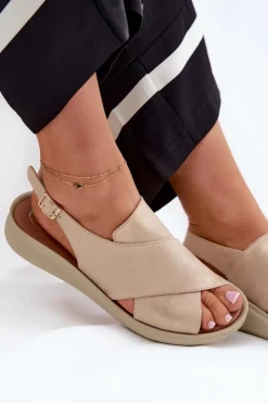 Damskie Boto Sandały Damskie Z Eko Skóry Złote Tosmelia