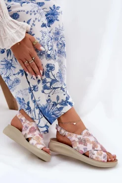 Boto Sandały Damskie Z Eko Skóry W Kwiaty Multikolor Tosmelia Wielokolorowy