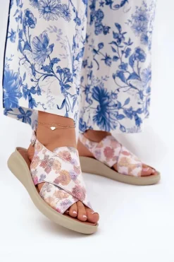 Boto Sandały Damskie Z Eko Skóry W Kwiaty Multikolor Tosmelia Wielokolorowy