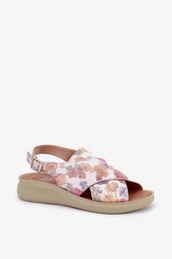 Boto Sandały Damskie Z Eko Skóry W Kwiaty Multikolor Tosmelia Wielokolorowy