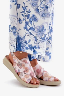 Boto Sandały Damskie Z Eko Skóry W Kwiaty Multikolor Tosmelia Wielokolorowy