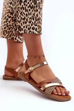 Buty Sergio Leone Sandały Płaskie*Sandały Damskie Z Eko Skóry Sergio Leone SK085H Brązowe