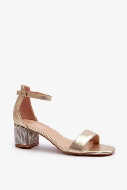 Damskie Boto Sandały Damskie Z Eko Skóry Na Zdobionym Obcasie Złote Wiatalia