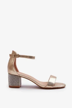 Damskie Boto Sandały Damskie Z Eko Skóry Na Zdobionym Obcasie Złote Wiatalia