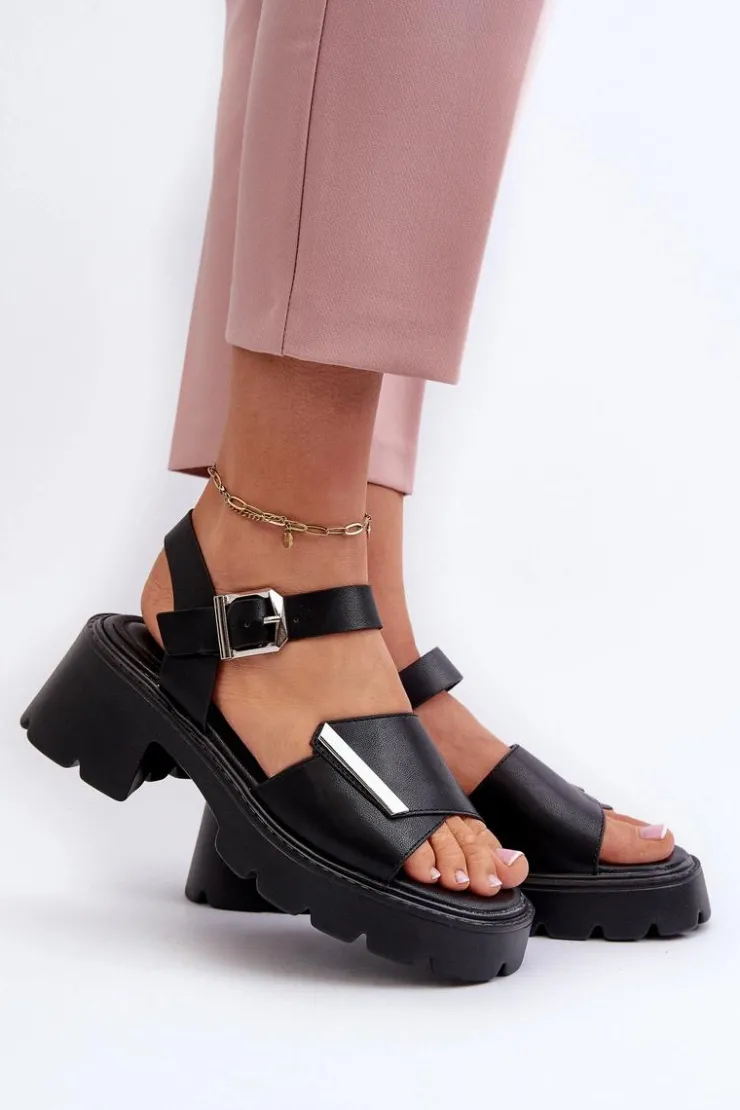 Sale Buty damskie Vinceza Sandały Damskie Z Eko Skóry Na Obcasie I Platformie Vinceza 36257 Czarne