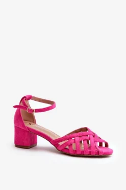 Boto Sandały Na Obcasie*Sandały Damskie Z Eko Zamszu Na Niskim Obcasie Fuksja Monsha