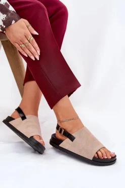 Outlet Boto Sandały Damskie Z Eko Zamszu Na Platformie Beżowe Migola