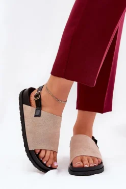 Outlet Boto Sandały Damskie Z Eko Zamszu Na Platformie Beżowe Migola