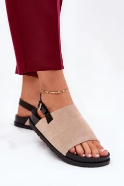 Outlet Boto Sandały Damskie Z Eko Zamszu Na Platformie Beżowe Migola