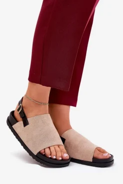 Outlet Boto Sandały Damskie Z Eko Zamszu Na Platformie Beżowe Migola