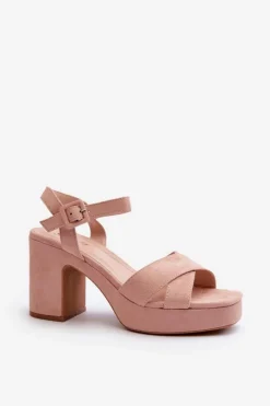 Damskie Boto Sandały Damskie Z Eko Zamszu Na Słupku I Platformie Różowe Sakane
