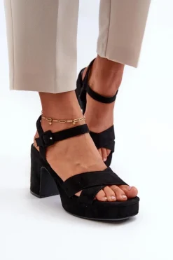 Best Boto Sandały Damskie Z Eko Zamszu Na Słupku I Platformie Czarne Sakane