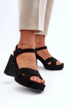 Best Boto Sandały Damskie Z Eko Zamszu Na Słupku I Platformie Czarne Sakane