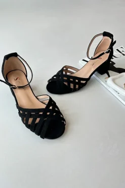 Damskie Boto Sandały Damskie Z Eko Zamszu Na Niskim Obcasie Czarne Monsha