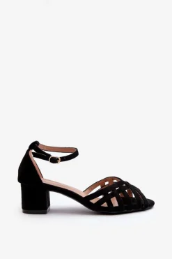 Damskie Boto Sandały Damskie Z Eko Zamszu Na Niskim Obcasie Czarne Monsha