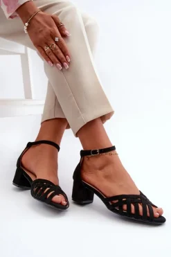 Damskie Boto Sandały Damskie Z Eko Zamszu Na Niskim Obcasie Czarne Monsha