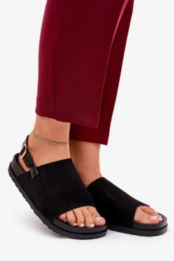 Damskie Boto Sandały Damskie Z Eko Zamszu Na Platformie Czarne Migola