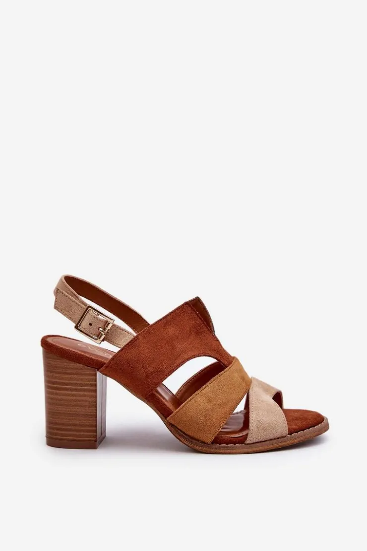 Evento Sandały Na Słupku|Sandały Na Obcasie*Sandały Damskie Z Eko Zamszu Na Obcasie Słupku Brązowe Qutima Brązowy
