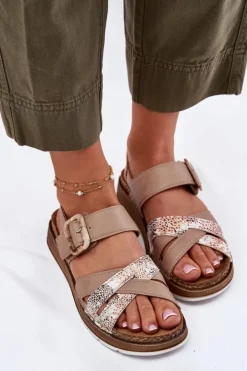 INBLU Sandały Damskie Z Klamrą GS000056 Beżowe Beżowy