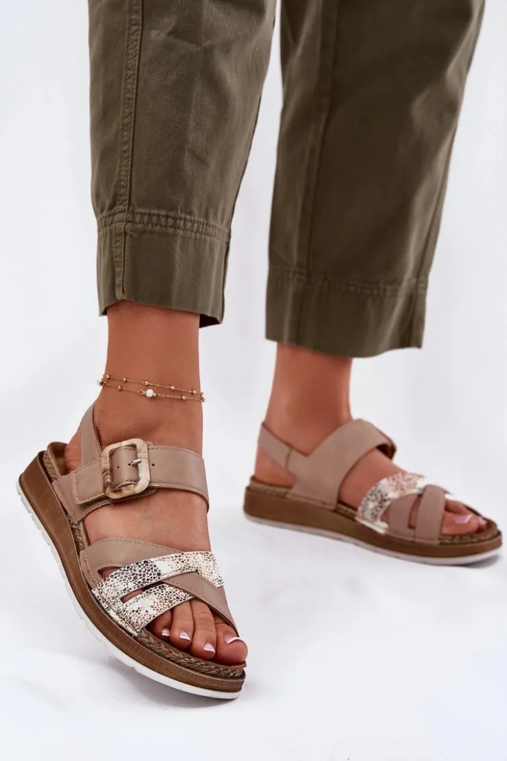 INBLU Sandały Damskie Z Klamrą GS000056 Beżowe Beżowy