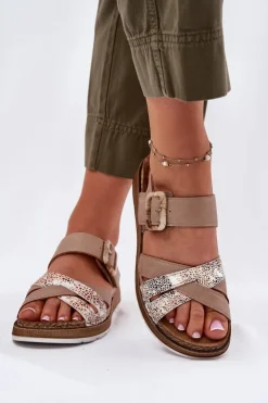 INBLU Sandały Damskie Z Klamrą GS000056 Beżowe Beżowy