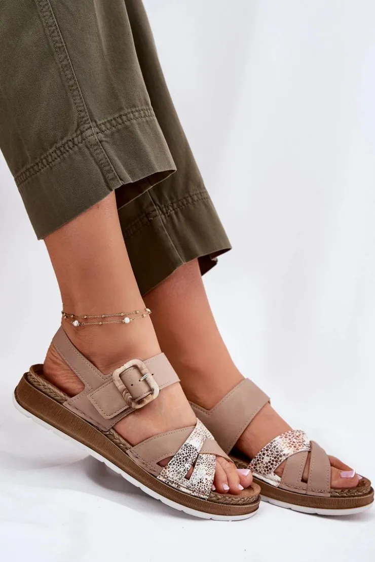 INBLU Sandały Damskie Z Klamrą GS000056 Beżowe Beżowy