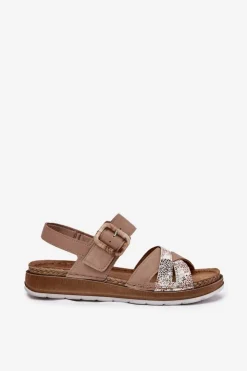 INBLU Sandały Damskie Z Klamrą GS000056 Beżowe Beżowy