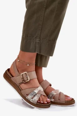 INBLU Sandały Damskie Z Klamrą GS000056 Beżowe Beżowy