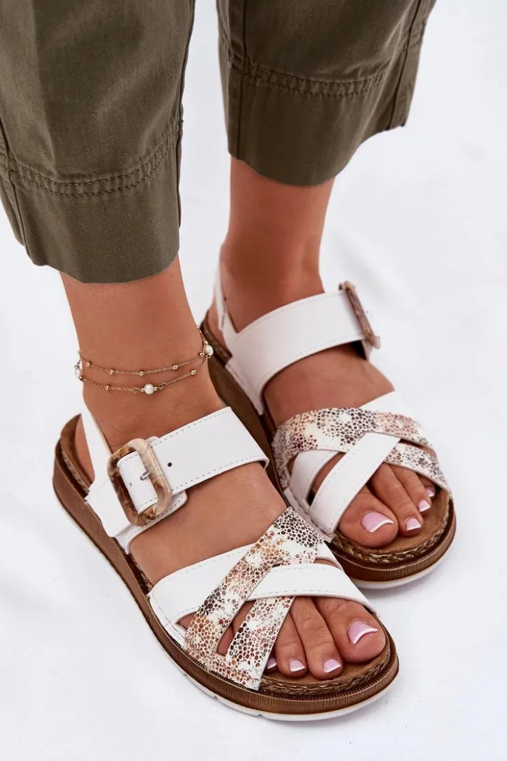 Damskie INBLU Sandały Damskie Z Klamrą GS000056 Białe