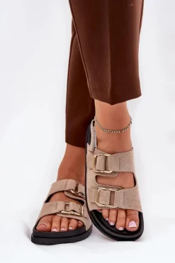 Boto Sandały Płaskie*Sandały Damskie Z Klamrami Beżowe Seladith