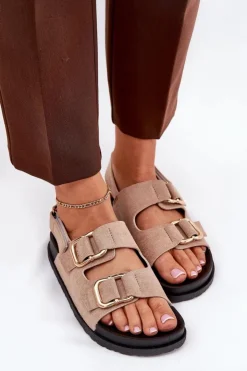 Boto Sandały Płaskie*Sandały Damskie Z Klamrami Beżowe Seladith