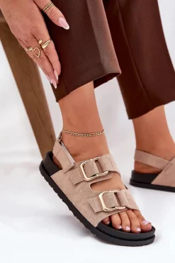 Boto Sandały Płaskie*Sandały Damskie Z Klamrami Beżowe Seladith