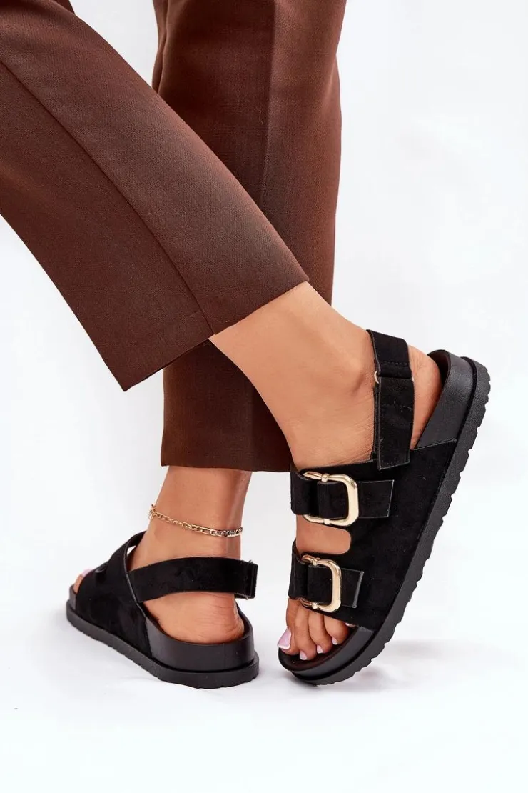 Hot Boto Sandały Damskie Z Klamrami Czarne Seladith Czarny