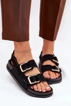 Hot Boto Sandały Damskie Z Klamrami Czarne Seladith Czarny