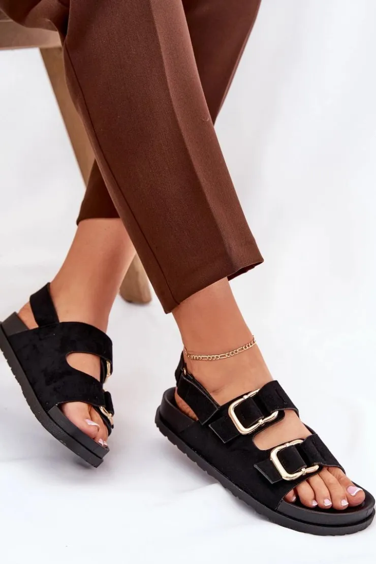 Hot Boto Sandały Damskie Z Klamrami Czarne Seladith Czarny