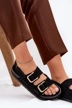 Hot Boto Sandały Damskie Z Klamrami Czarne Seladith Czarny