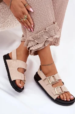 Boto Sandały Płaskie*Sandały Damskie Z Klamrami Jasnobeżowe Seladith Beżowy