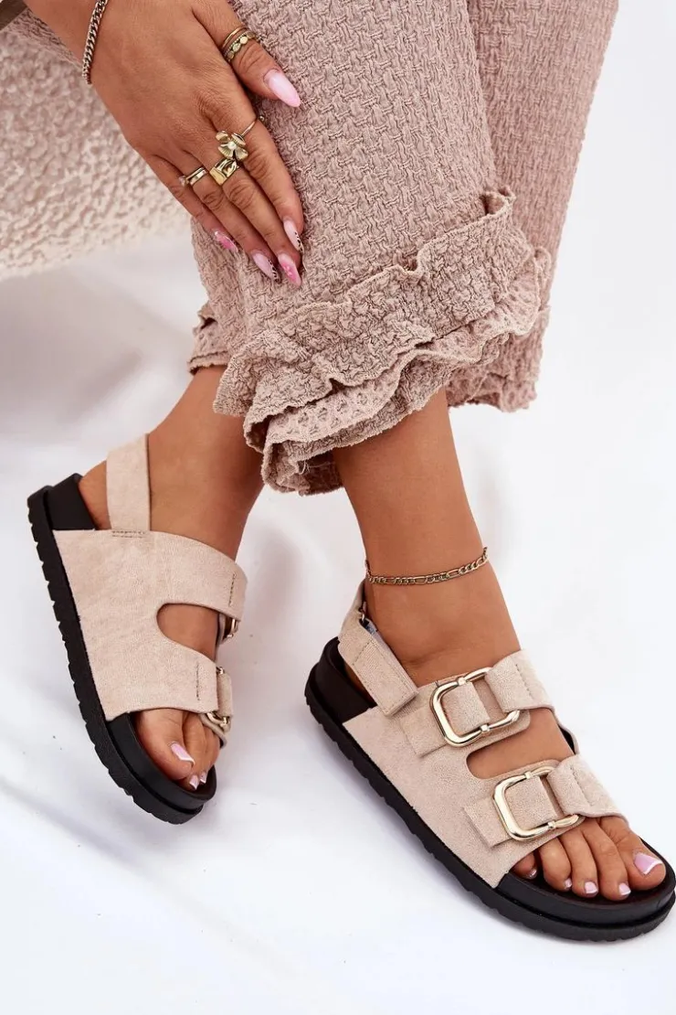 Boto Sandały Płaskie*Sandały Damskie Z Klamrami Jasnobeżowe Seladith Beżowy