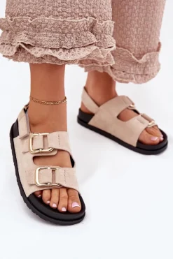 Boto Sandały Płaskie*Sandały Damskie Z Klamrami Jasnobeżowe Seladith Beżowy