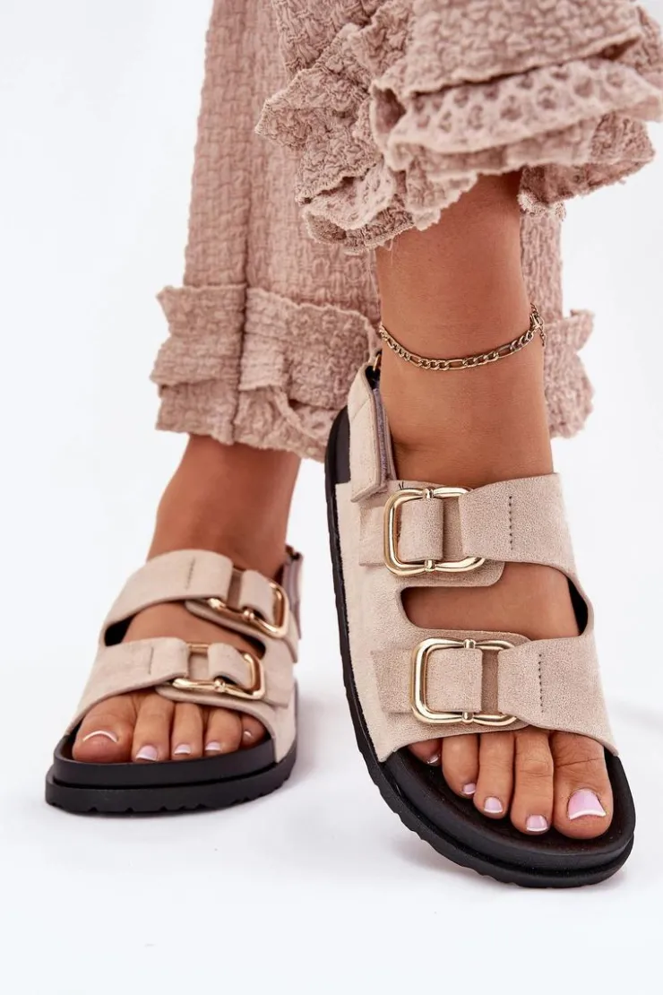 Boto Sandały Płaskie*Sandały Damskie Z Klamrami Jasnobeżowe Seladith Beżowy