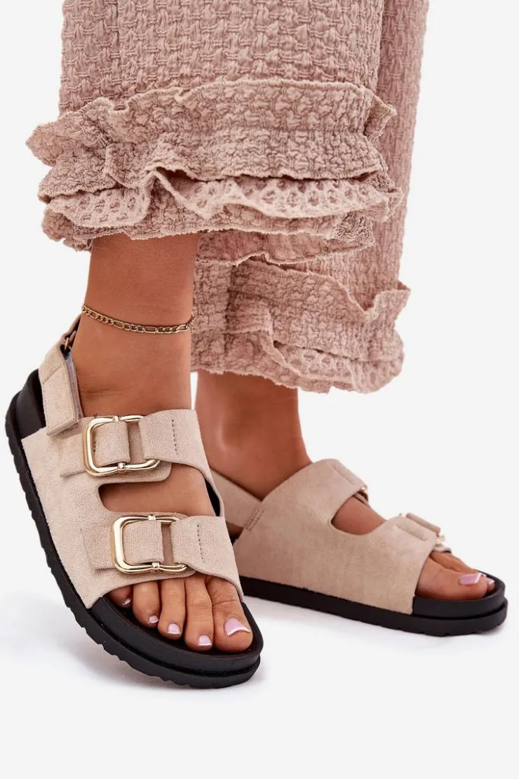 Boto Sandały Płaskie*Sandały Damskie Z Klamrami Jasnobeżowe Seladith Beżowy