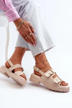 Damskie Boto Sandały Damskie Z Klamrami Eko Skórzane Beżowe Konanttia