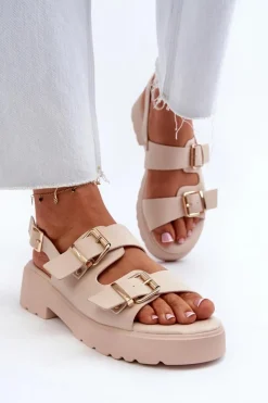 Damskie Boto Sandały Damskie Z Klamrami Eko Skórzane Beżowe Konanttia