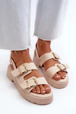 Damskie Boto Sandały Damskie Z Klamrami Eko Skórzane Beżowe Konanttia