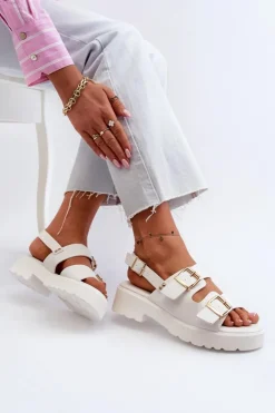 Discount Boto Sandały Damskie Z Klamrami Eko Skórzane Białe Konanttia