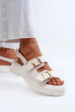 Discount Boto Sandały Damskie Z Klamrami Eko Skórzane Białe Konanttia